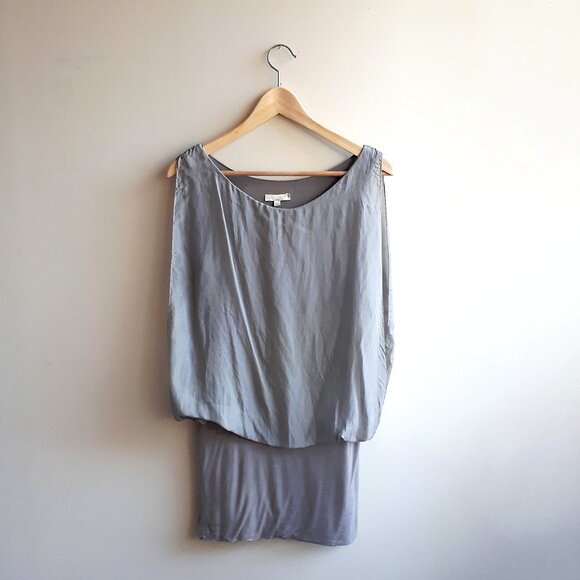 GIUSY 100% Silk Sleeveless Mushroom Top Blouse in Neutral Gray - Picture 1 of 13